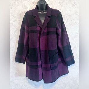 Investments Maroon Black Open Front Jacket Women PXL Long Sleeve Raw Hem